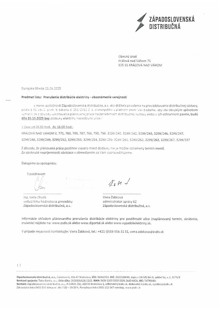 Prerušenie distribúcie elektriny