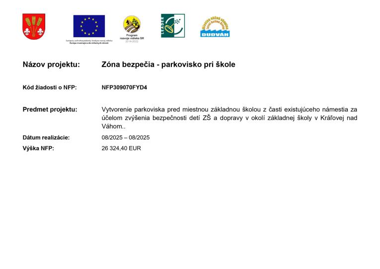 Zóna bezpečia - parkovisko pri škole